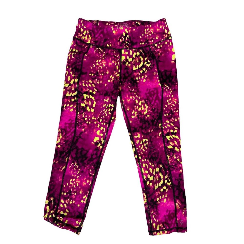 Betsey Johnson Capri Leggings Small Pink Yellow Performance Activewear